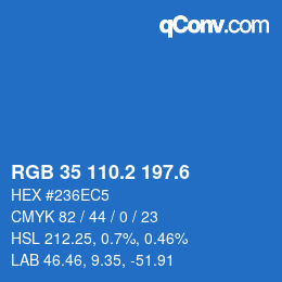 カラーコード: RGB 35 110.2 197.6 | qconv.com