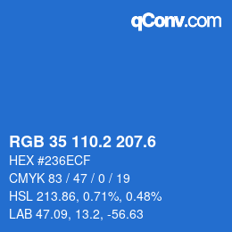 カラーコード: RGB 35 110.2 207.6 | qconv.com