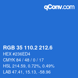 カラーコード: RGB 35 110.2 212.6 | qconv.com