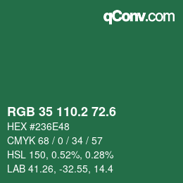カラーコード: RGB 35 110.2 72.6 | qconv.com