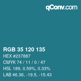 カラーコード: RGB 35 120 135 | qconv.com