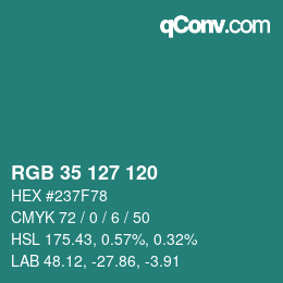 Color code: RGB 35 127 120 | qconv.com