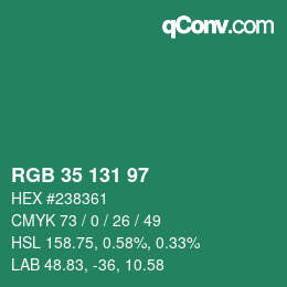 颜色代码: RGB 35 131 97 | qconv.com