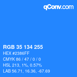 Color code: RGB 35 134 255 | qconv.com