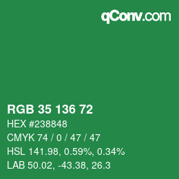 Color code: RGB 35 136 72 | qconv.com