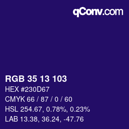 Color code: RGB 35 13 103 | qconv.com