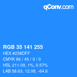 Color code: RGB 35 141 255 | qconv.com