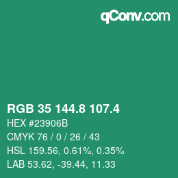カラーコード: RGB 35 144.8 107.4 | qconv.com