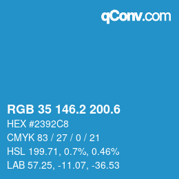 カラーコード: RGB 35 146.2 200.6 | qconv.com