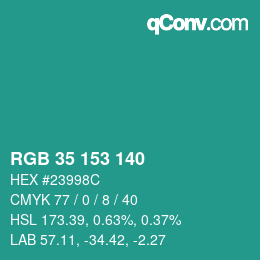 Farbcode: RGB 35 153 140 | qconv.com