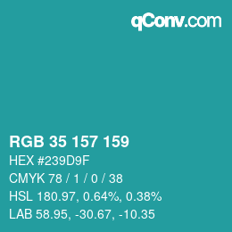 颜色代码: RGB 35 157 159 | qconv.com