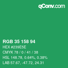 Color code: RGB 35 158 94 | qconv.com