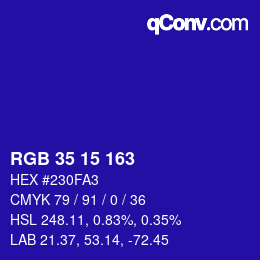 Color code: RGB 35 15 163 | qconv.com