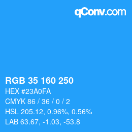 Color code: RGB 35 160 250 | qconv.com