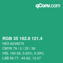 カラーコード: RGB 35 162.8 121.4 | qconv.com