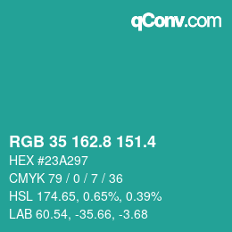 カラーコード: RGB 35 162.8 151.4 | qconv.com