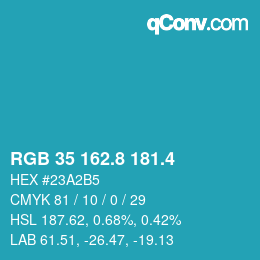 カラーコード: RGB 35 162.8 181.4 | qconv.com