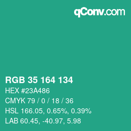 Color code: RGB 35 164 134 | qconv.com