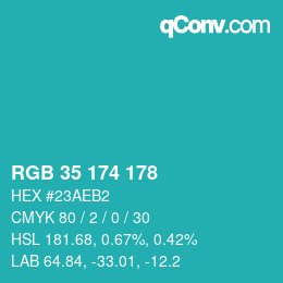 Color code: RGB 35 174 178 | qconv.com