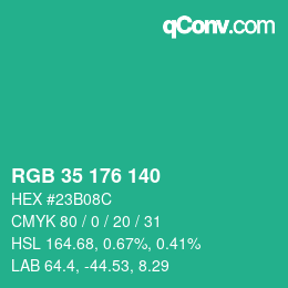 Color code: RGB 35 176 140 | qconv.com
