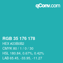 カラーコード: RGB 35 176 178 | qconv.com