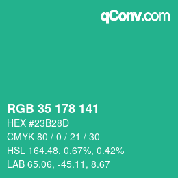 Color code: RGB 35 178 141 | qconv.com
