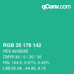 Color code: RGB 35 178 142 | qconv.com