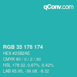 Color code: RGB 35 178 174 | qconv.com