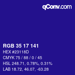 Color code: RGB 35 17 141 | qconv.com