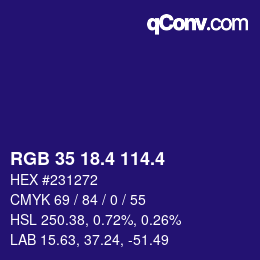 カラーコード: RGB 35 18.4 114.4 | qconv.com