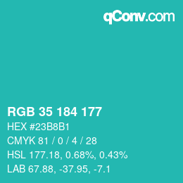 Color code: RGB 35 184 177 | qconv.com