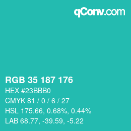 カラーコード: RGB 35 187 176 | qconv.com
