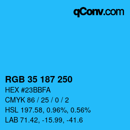 Color code: RGB 35 187 250 | qconv.com
