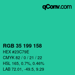 Color code: RGB 35 199 158 | qconv.com