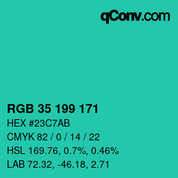 Color code: RGB 35 199 171 | qconv.com