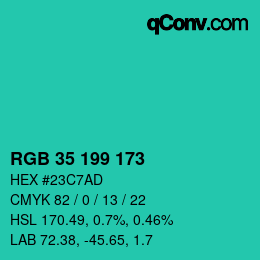 Color code: RGB 35 199 173 | qconv.com