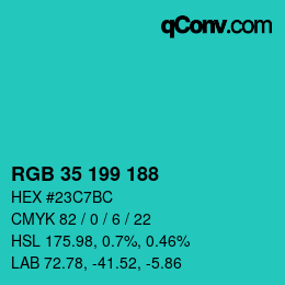 Color code: RGB 35 199 188 | qconv.com