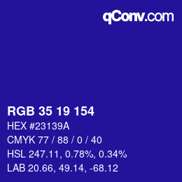 颜色代码: RGB 35 19 154 | qconv.com