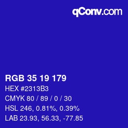 Color code: RGB 35 19 179 | qconv.com