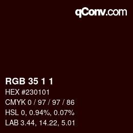 颜色代码: RGB 35 1 1 | qconv.com