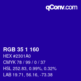 Color code: RGB 35 1 160 | qconv.com