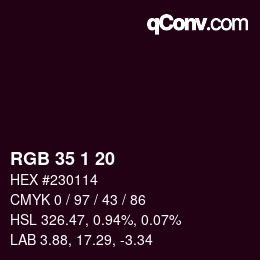 Color code: RGB 35 1 20 | qconv.com