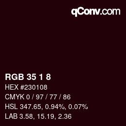 颜色代码: RGB 35 1 8 | qconv.com