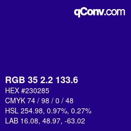 カラーコード: RGB 35 2.2 133.6 | qconv.com