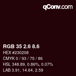 カラーコード: RGB 35 2.6 8.6 | qconv.com
