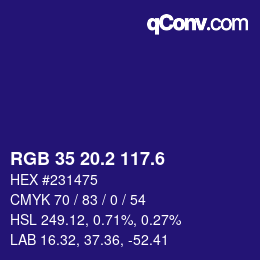 カラーコード: RGB 35 20.2 117.6 | qconv.com