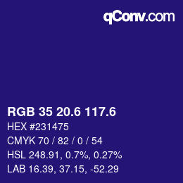 カラーコード: RGB 35 20.6 117.6 | qconv.com