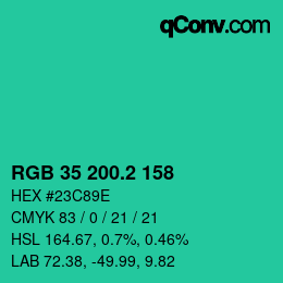 カラーコード: RGB 35 200.2 158 | qconv.com