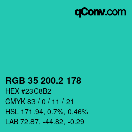 カラーコード: RGB 35 200.2 178 | qconv.com