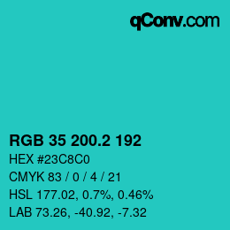 カラーコード: RGB 35 200.2 192 | qconv.com
